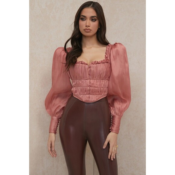 House of Cb Palais Rouge Ruched Organza Corset Pink 100% Pure Silk Women's Small - Picture 2 of 15